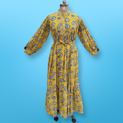 2XL/3XL  Zahra Printed Cotton Dress 57&quot; Jalabiya