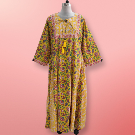 L/XL Anaya Printed Cotton Dress 57&quot;Long Jalabiya
