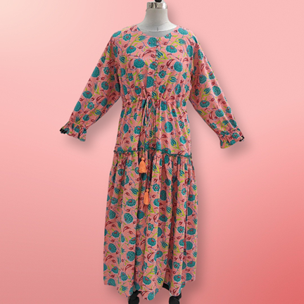 4XL/5XL Cora Printed Cotton Dress 57&quot; Long Jalabiya