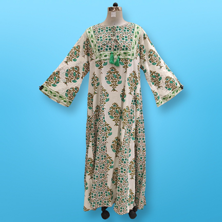 2XL/3XL Anaya Crystal Green Printed Dress 57&quot; Long Jalabiya