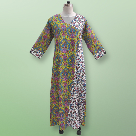 XS/S Lupines Printed Cotton Dress 54&quot; Long Jalabiya