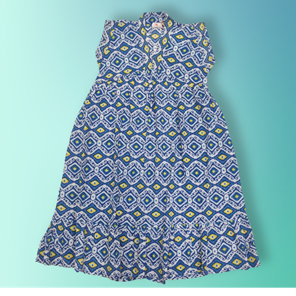 8-9 Year Amani Crystal Printed Cotton Girls Dress 42&quot; Short Sleeves Jalabiya