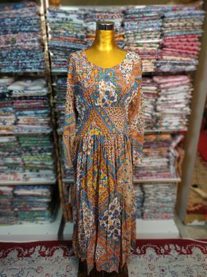 2XL/3XL Akilah Printed Cotton Dress 57&quot; Long Jalabiya