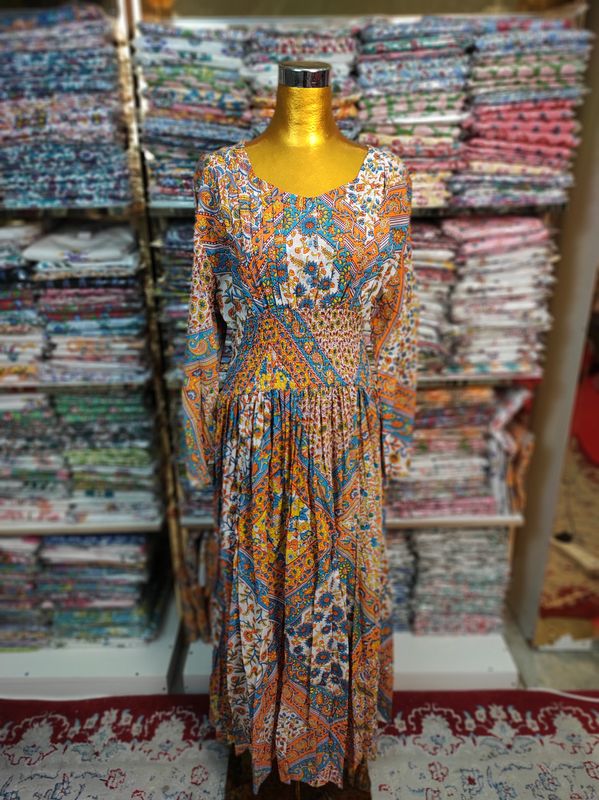 2XL/3XL Akilah Printed Cotton Dress 57&quot; Long Jalabiya