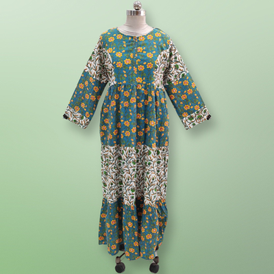 L/XL Juhi Printed Cotton Dress 57&quot; Long Jalabiya