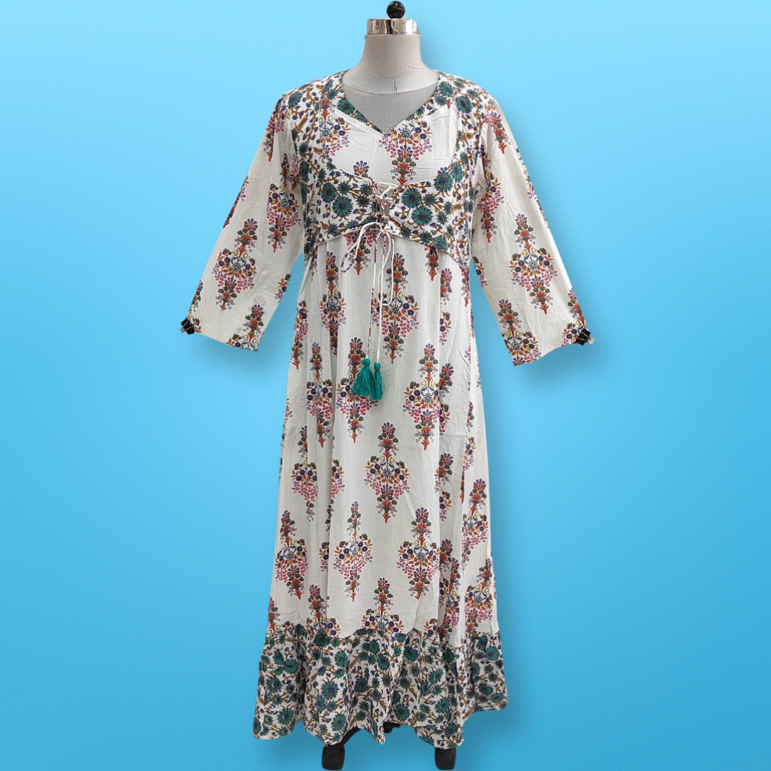 12-13 Azrah Printed Cotton Dress 46&quot;Long Jalabiya