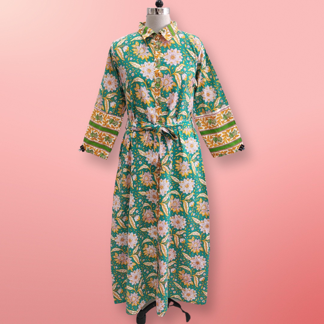 2XL/3XL Tansy Printed Cotton Jalabiya Dress 56&quot; Long