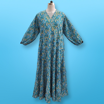 2XL/3XL Shafna Printed Cotton Dress 56&quot; Long Jalabiya