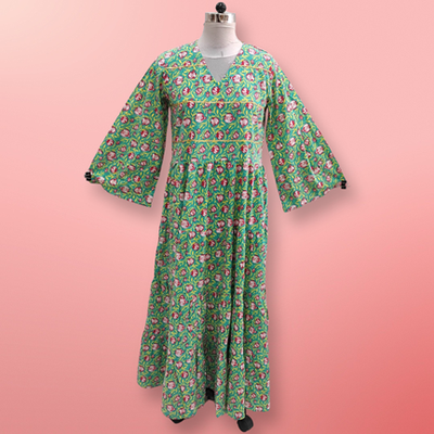 S/M Areeba Printed Cotton Dress 57&quot; Long Jalabiya