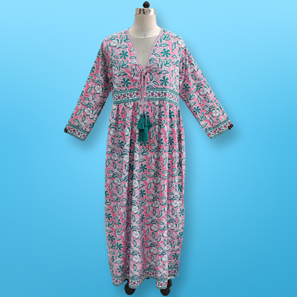L/XL  Beach Printed Cotton Dress 57&quot; Long Jalabiya