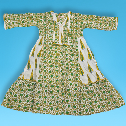 8-9 Years Tulip Green Cotton Dress 42&quot; Long Jalabiya