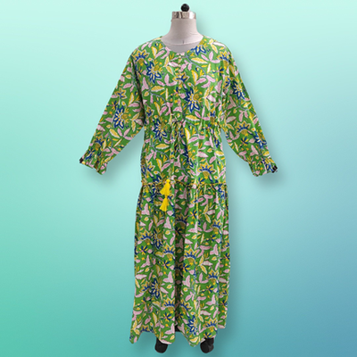 4XL/5XL Cora Printed Cotton Dress 57&quot; Long Jalabiya