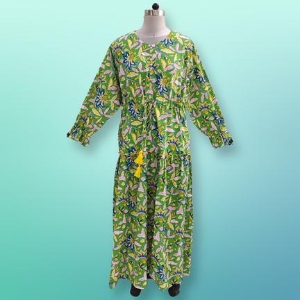 4XL/5XL Cora Printed Cotton Dress 57&quot; Long Jalabiya