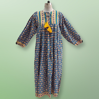 L/XL Sapphire Printed Cotton Dress 56&quot; Long Jalabiya