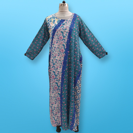 S/M Nury Multi Printed Cotton Dress 56&quot; Long Jalabiya