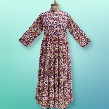 2XL/3XL Safia Printed Cotton Dress 57&quot; Long Jalabiyas