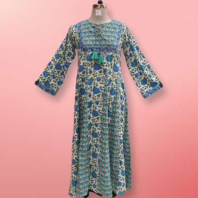10-11 Year Anaya Crystal Printed Cotton Girls Dress 45&quot;Long Jalabiya