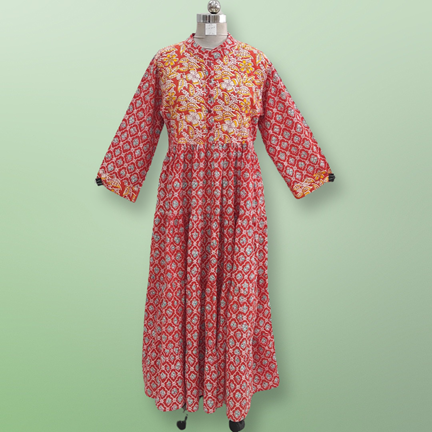 2XL/3XL Safia Printed Cotton Dress 56&quot; Long Jalabiya