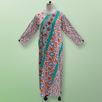 L/XL Nury Multi Printed Cotton Dress 56&quot; Long Jalabiya