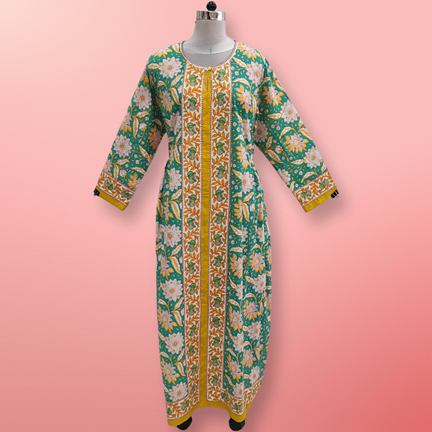 S/M Multi Bhopali Printed Cotton Dress 57&quot; Long Jalabiya