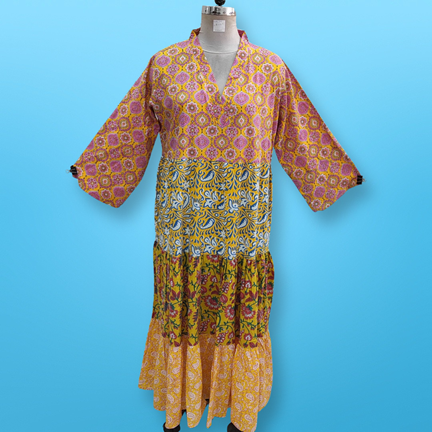 2XL/3XL Multi Maldives Printed Cotton Dress 57&quot; Long Jalabiya