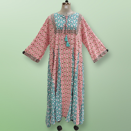8-9 Year Anaya Crystal Printed Cotton Girls Dress 42&quot; Long Jalabiya