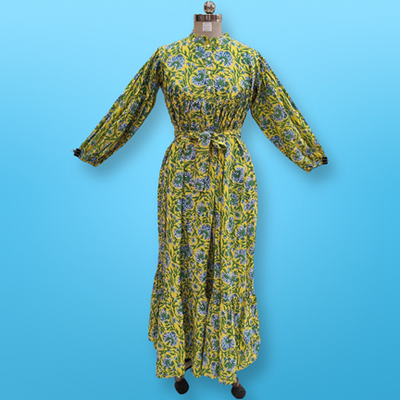 2XL/3XL  Zahra Printed Cotton Dress 57&quot; Jalabiya