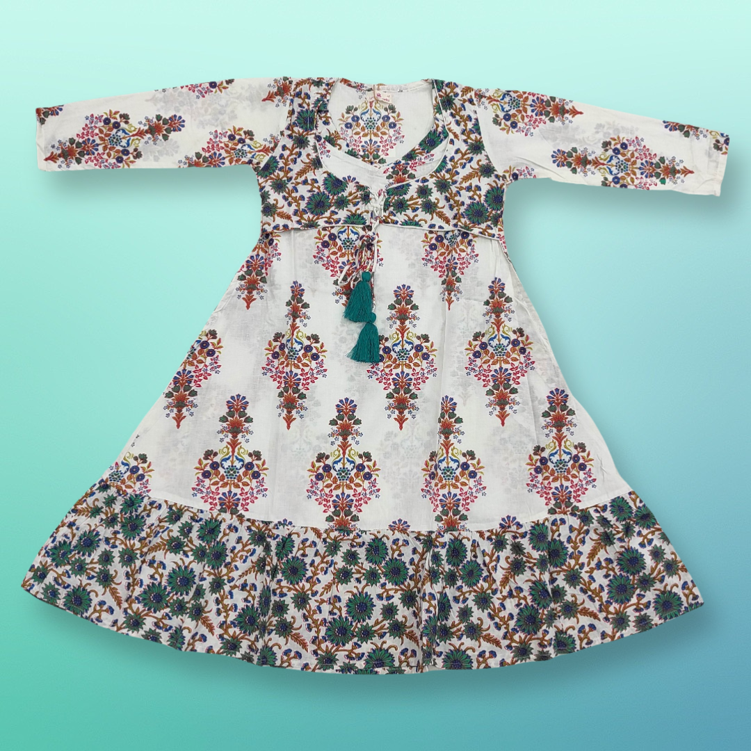 8-9 Azrah Printed Cotton Dress 42&quot;Long Jalabiya