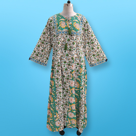 L/XL Anaya Printed Cotton Dress 57&quot;Long Jalabiya