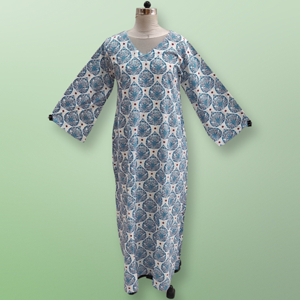 S/M Khadijah Printed Cotton Dress 57&quot;Long Jalabiya