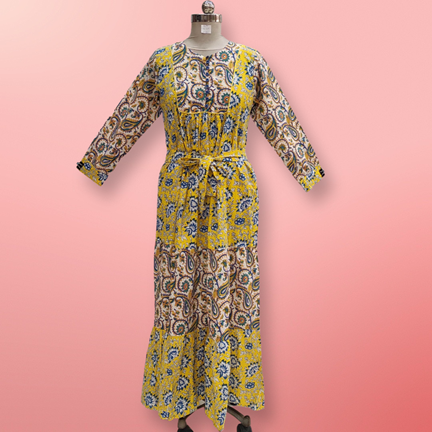L/XL Yumna Printed Cotton Girls Dress 57&quot; Long Jalabiya