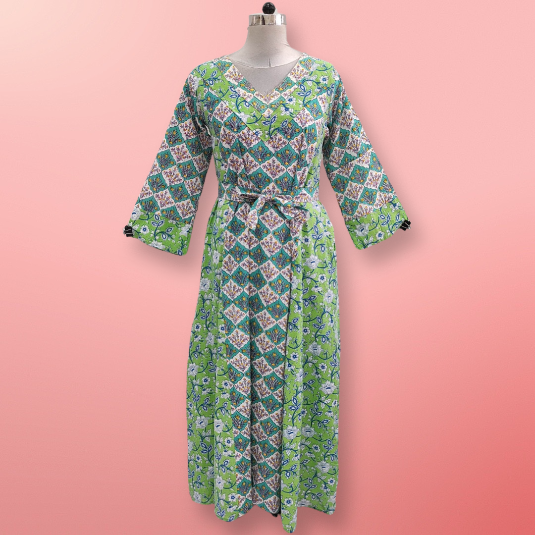 2XL/3XL  Noor Printed Cotton Dress 57&quot; Long Jalabiya