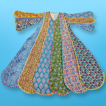 8-9 Year Meher Multi Printed Cotton Girls Dress 42&quot; Long Jalabiya