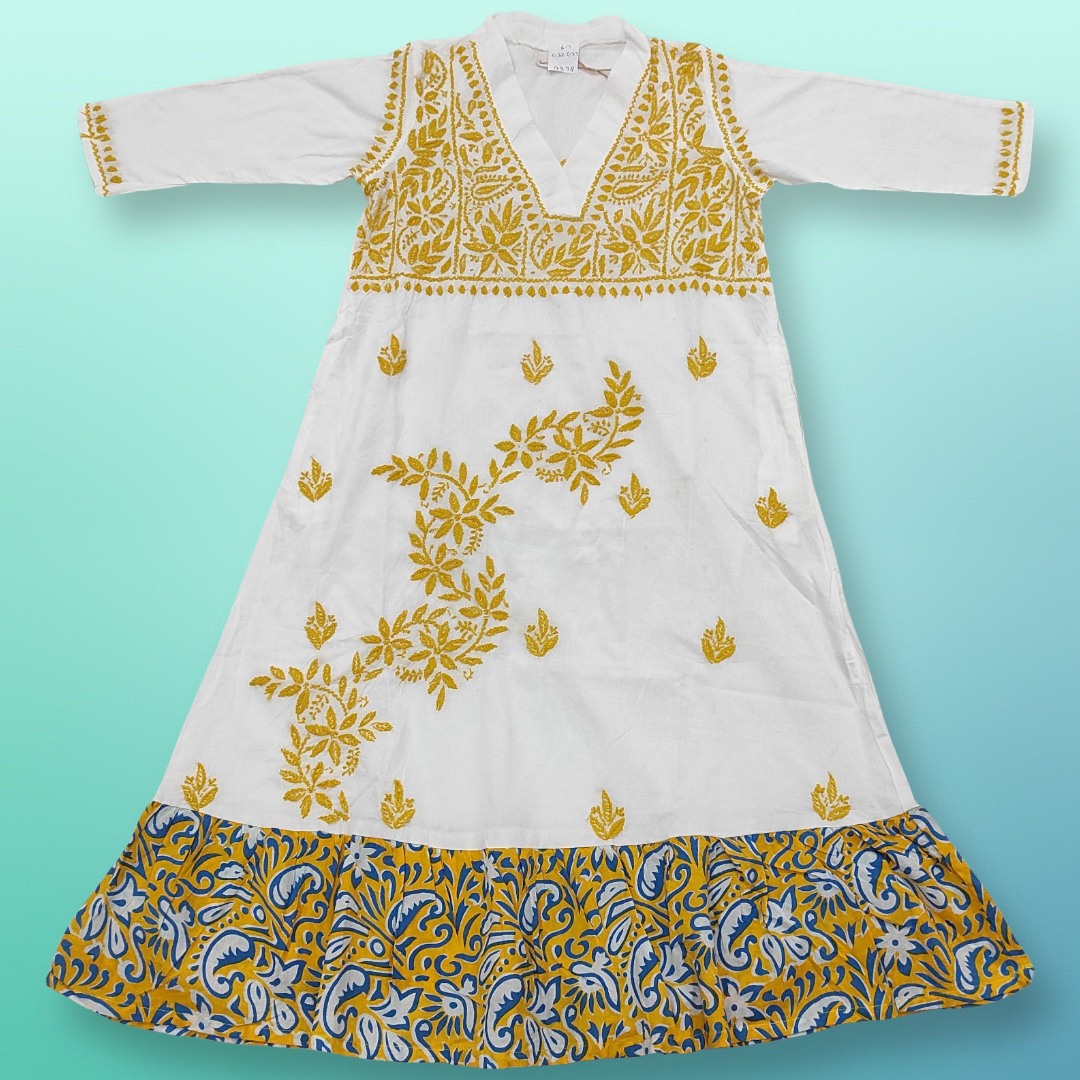 6-7 Year Teena Embroidery Cotton Girls Dress 37&quot; Long Jalabiya