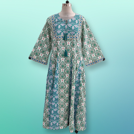 L/XL Anaya Printed Cotton Dress 57&quot;Long Jalabiya