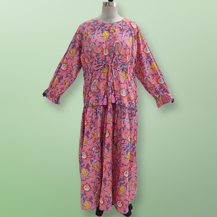 4XL/5XL Cora Printed Cotton Dress 57&quot; Long Jalabiya