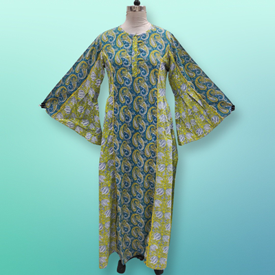 S/M Mahdis Printed Cotton Dress 57&quot; Long Jalabiya