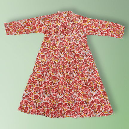 2-3 Year Sparrow Printed Cotton Girls Dress 30&#39;&#39; Long Jalabiya