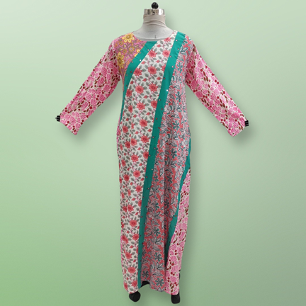 S/M Nury Multi Printed Cotton Dress 56&quot; Long Jalabiya