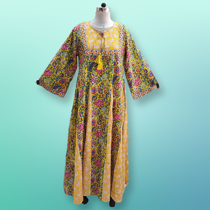 S/M  Anaya Printed Cotton Dress 57&quot;Long Jalabiya