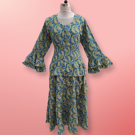 2XL/3XL Jawaria Printed Cotton Dress 57&quot; Long Jalabiya