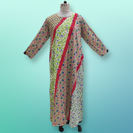 L/XL Nury Multi Printed Cotton Dress 56&quot; Long Jalabiya