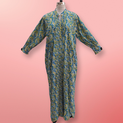 4XL/5XL Delbar Printed Cotton Dress 57&#39;&#39; Long Jalabiya