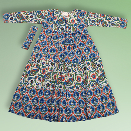 4-5Year Yumna Printed Cotton Girls Dress 35&quot; Long Jalabiya