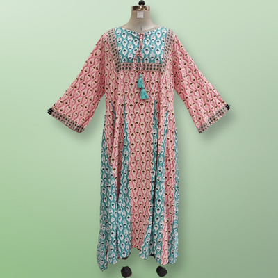 2XL/3XL  Anaya Crystal Sky Printed Cotton Dress 57&quot; Long Jalabiya