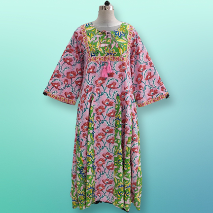 XS/S Anaya Printed Cotton Dress 54&quot;Long Jalabiya