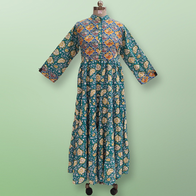 2XL/3XL Safia Printed Cotton Dress 57&quot; Long Jalabiyas
