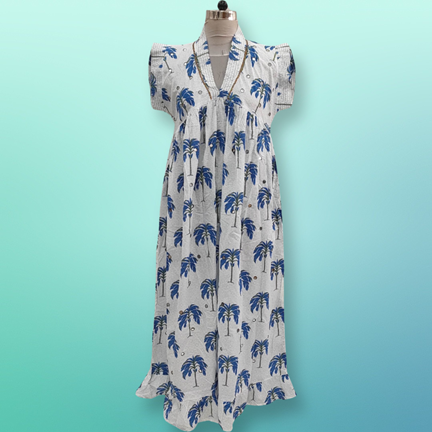 4XL/5XL Amani Printed Cotton Dress 57&quot; Long Jalabiya