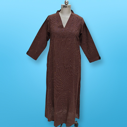 S/M Teena Crystal Brown Cotton Dress 56&quot; Long Jalabiya