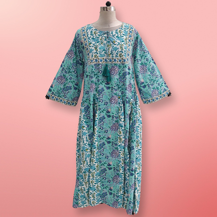 S/M  Anaya Printed Cotton Dress 57&quot;Long Jalabiya